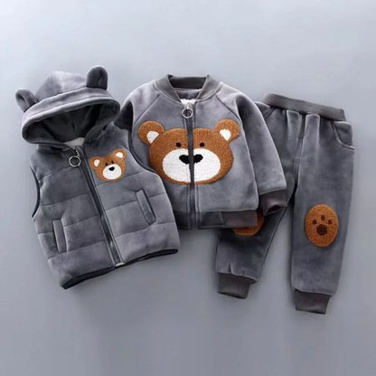 Fleece winter pants with bear print for toddlers, warm baby clothing bottom