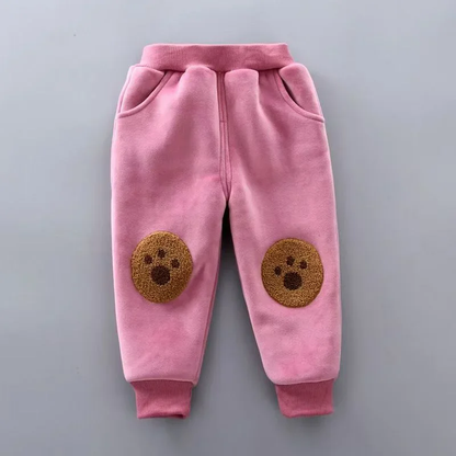 Bear print toddler winter set laid flat, soft fleece baby clothes outfit