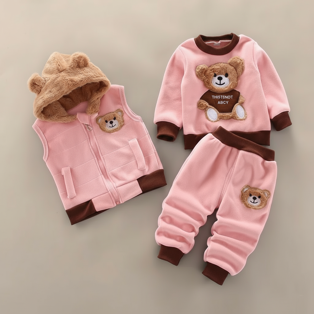 Two-piece bear print fleece set for infant boys and girls, comfortable pajamas