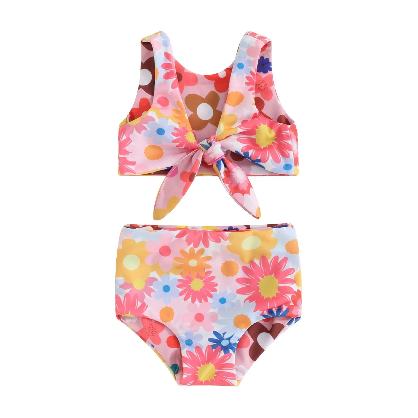 Kids clothing: Toddler girl's floral and ruffled two-piece swimsuit, cute baby pool attire