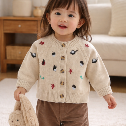 Girls' cozy knit cartoon sweater with adorable animal design, perfect toddler warm top