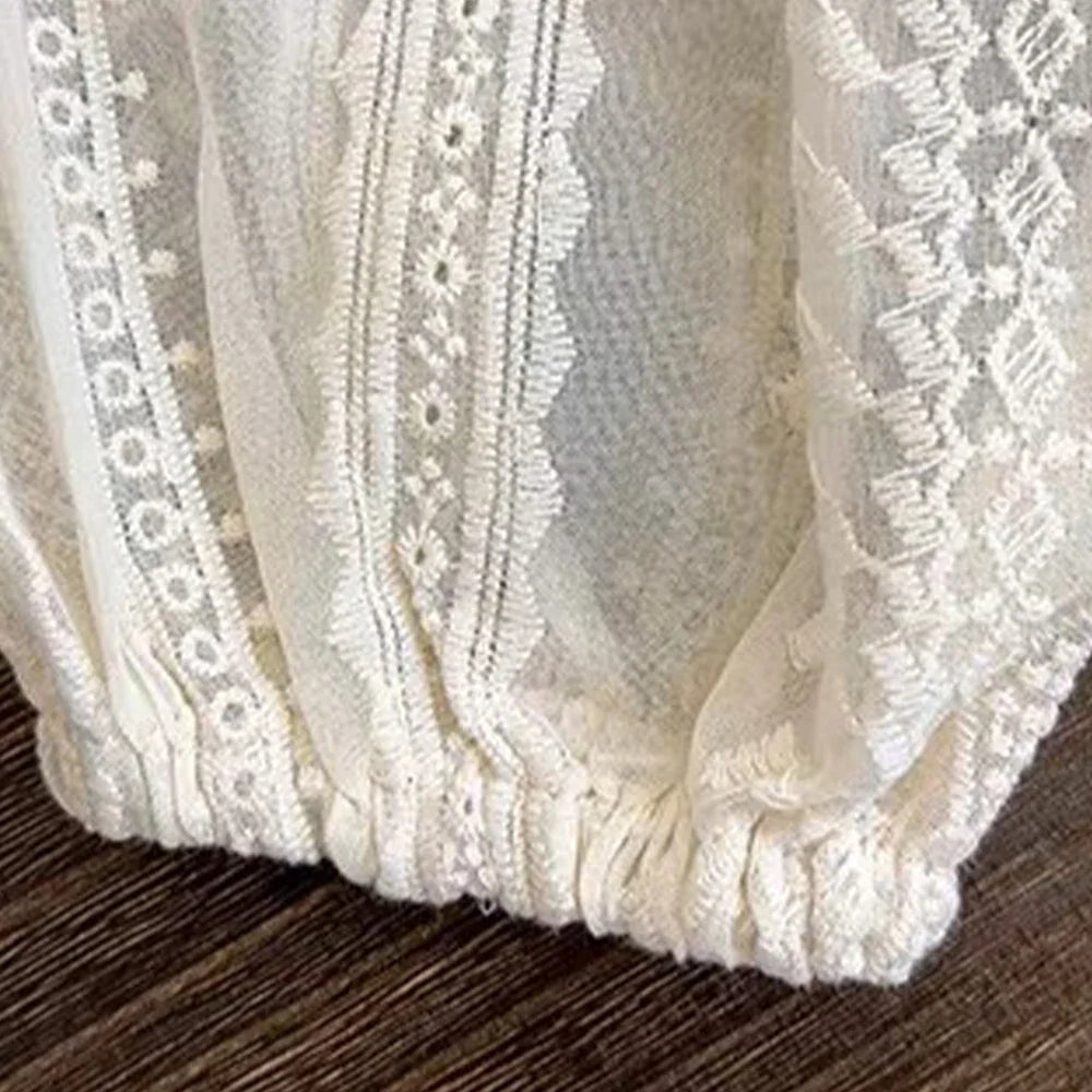 Toddler girl sitting wearing a comfortable hollow lace summer set with o-neck, girls clothing