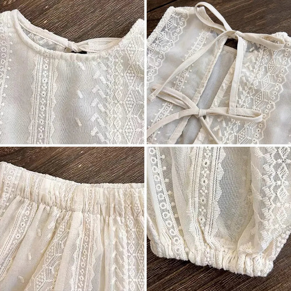 Pink hollow lace toddler summer shorts, close up, soft fabric, ideal for active kids