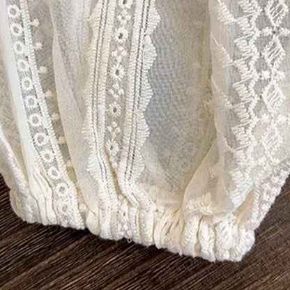 Hollow lace summer top for toddlers, detailed view, breathable cotton blend, girls clothing