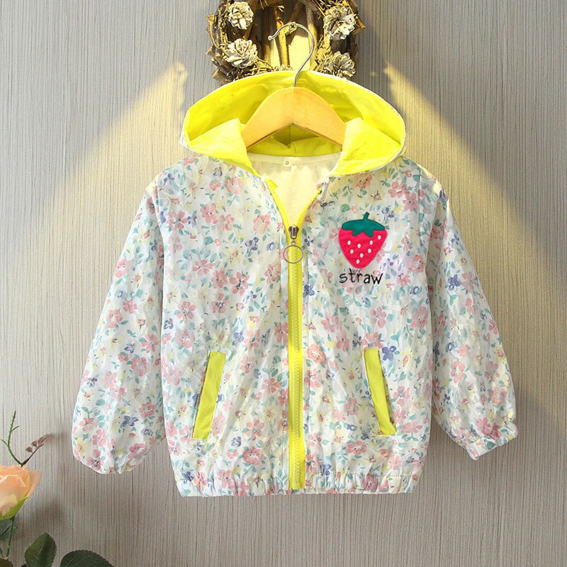 Spring fashion for kids: light pink floral bunny hooded windbreaker jacket for toddlers.