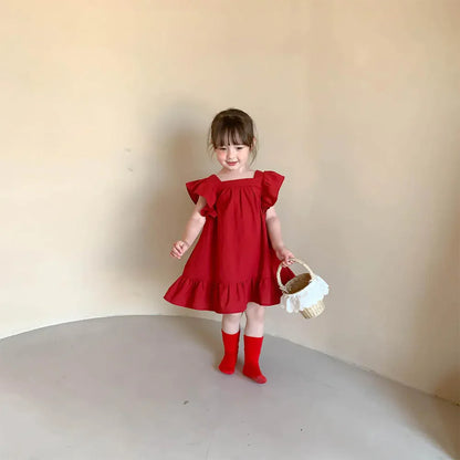 Girls' cotton blend A-line summer dress in floral print, perfect for warm weather casual wear.