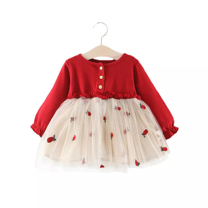 High-quality red lace long sleeve dress for toddlers, designed for comfort and style in autumn.