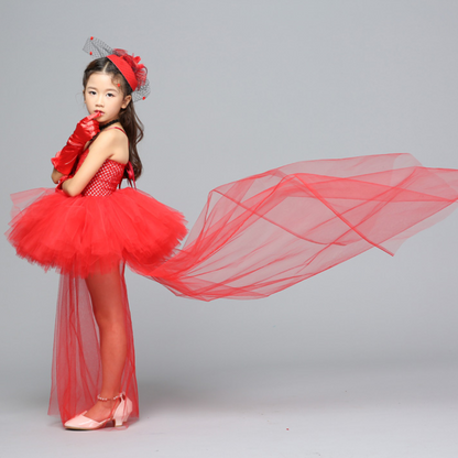 Girls' fancy dress red Pop Princess costume, a charming outfit for any event.