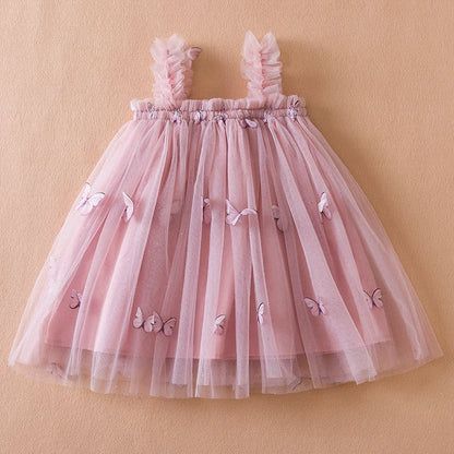 Toddler girl's butterfly party princess dress with floral embroidery, perfect for summer special occasions.