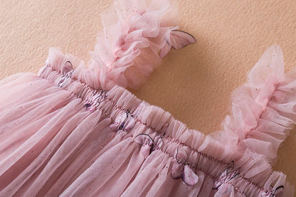 Baby girl outfit: Summer butterfly princess dress with floral embroidery, soft and comfortable fabric.