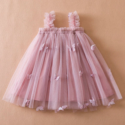 Summer princess dress for toddler girls, featuring playful butterflies and delicate floral embroidery.