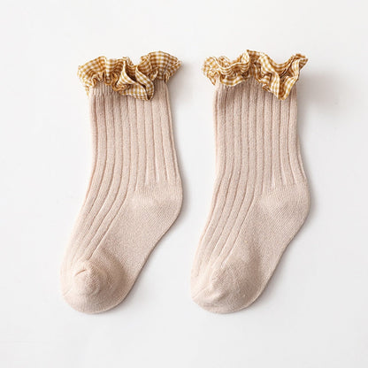 Comfortable cotton blend toddler girl's ankle socks with a fashionable checkered knit design