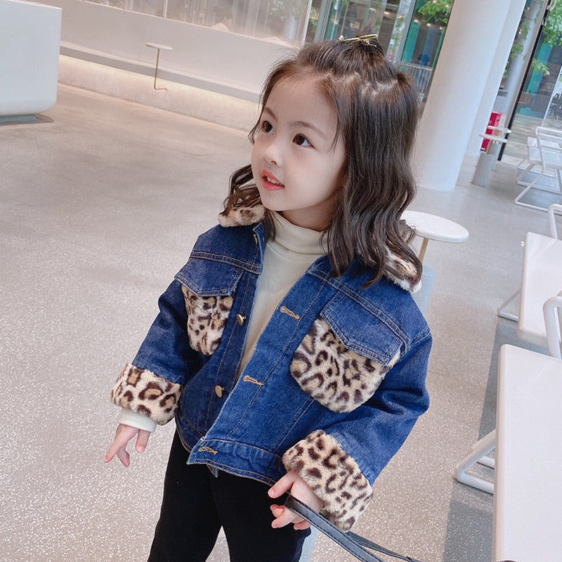 Kids outerwear: girls' button-up denim jacket with a snugly faux fur hood, great for toddler fashion.