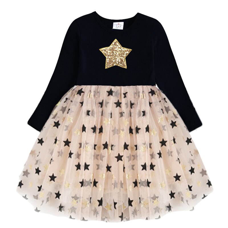 Girls' winter snowflake long sleeve mesh dress, a beautiful cotton blend party outfit.