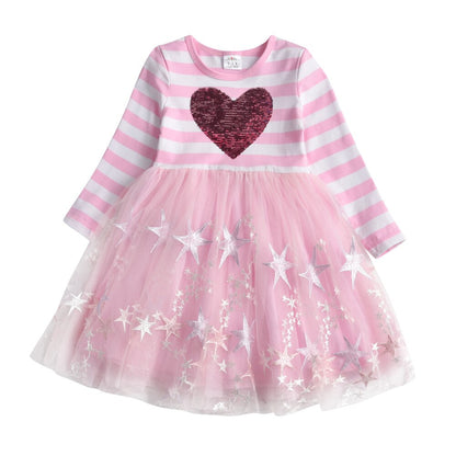 Girls' long sleeve mesh dress with snowflake design, a delightful and durable holiday dress.