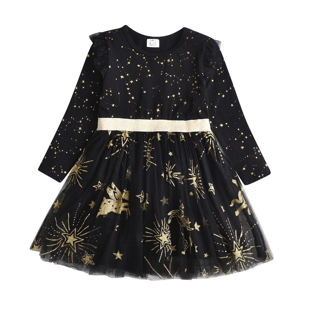 Back view of a girls' holiday snowflake long sleeve mesh dress, perfect for special occasions.