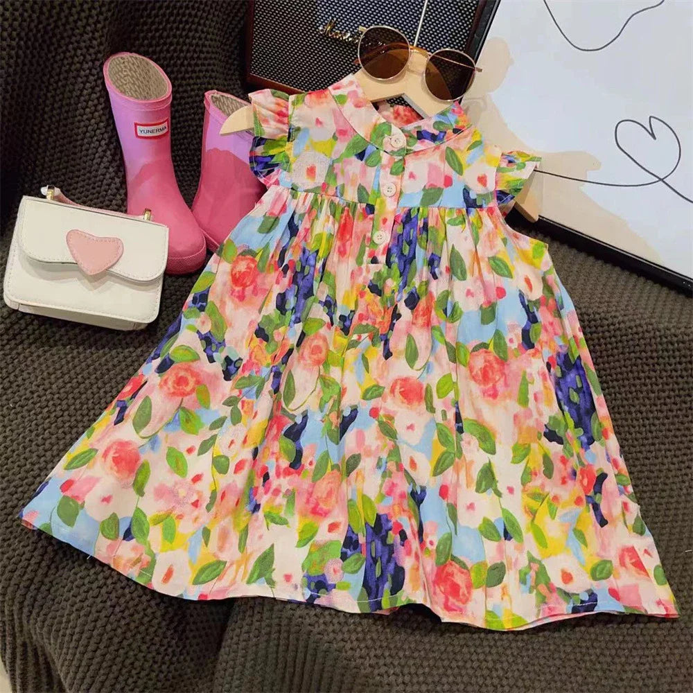 Casual toddler girl's floral dress for summer adventures, soft and flowy design