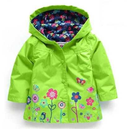 Floral print kids windbreaker hoodie jacket for toddler girls with button closure