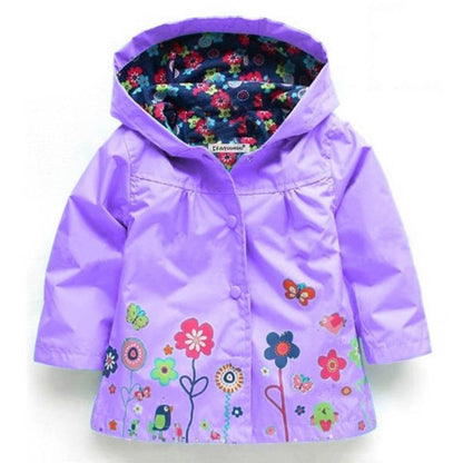 Girls' lightweight floral print rain jacket with hood, perfect for toddler outerwear