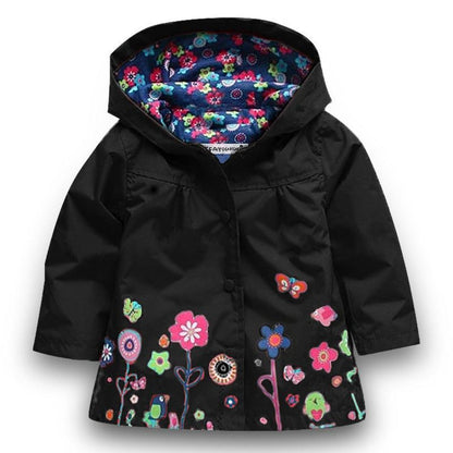 Spring/fall toddler girl's floral windbreaker hoodie jacket, comfortable and fashionable