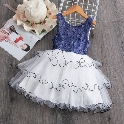 Toddler girl's floral ruffle tutu dress, elegant sleeveless party outfit with pink flowers