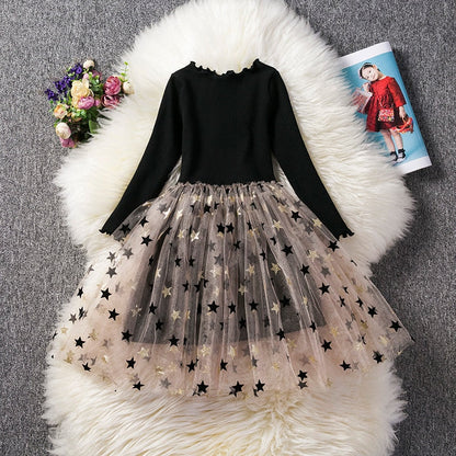 Elegant girls' party dress: white top with pink floral print and a pink ruffled tutu skirt