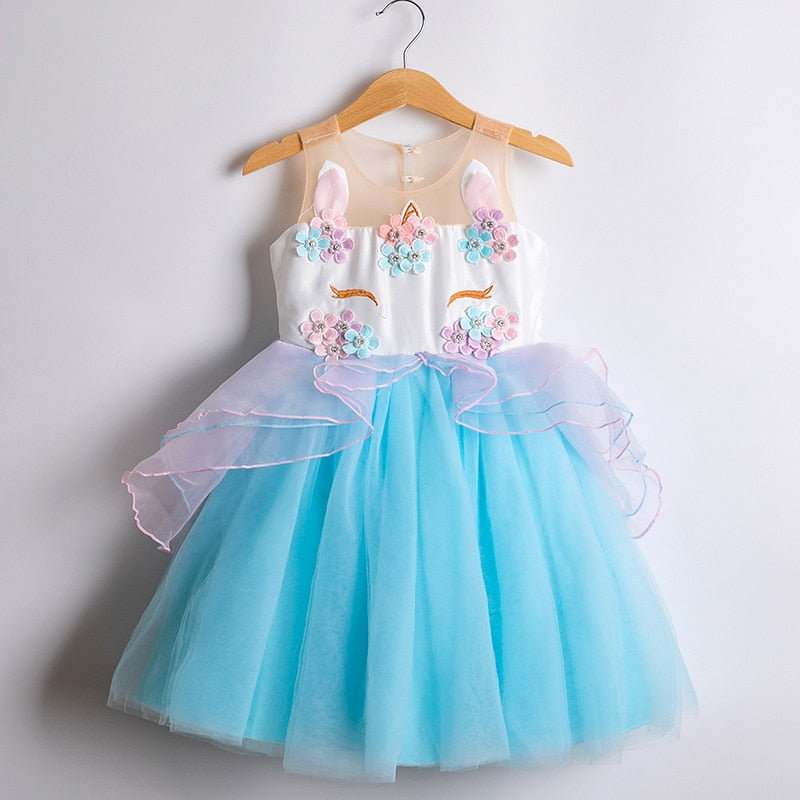 Stylish baby girl's sleeveless floral party dress with delicate ruffles and a flowy tutu skirt