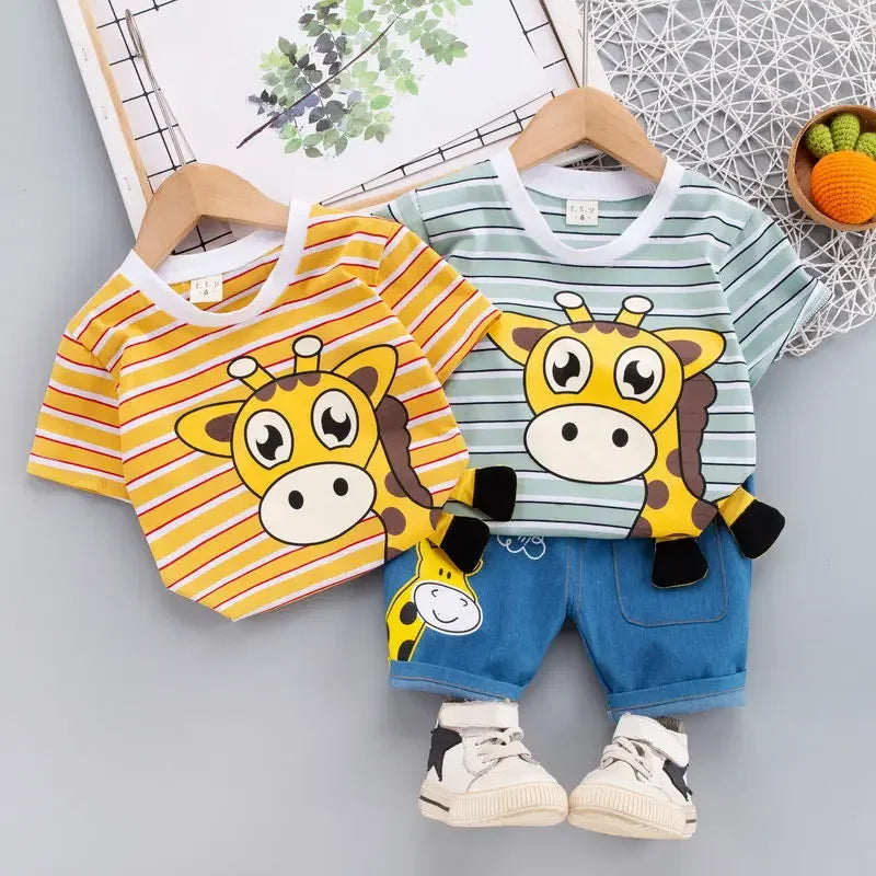 Cute kids fashion: giraffe print cotton dress for baby and toddler girls