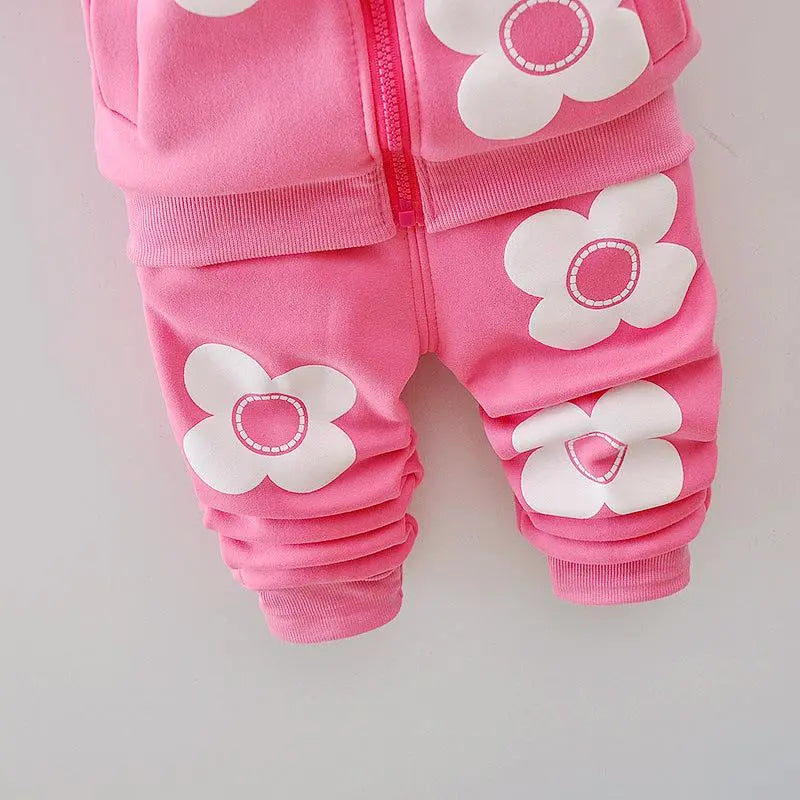Toddler girls' comfort wear winter set, hooded with charming floral and cartoon prints, warm and stylish