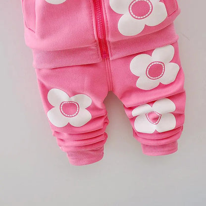 Toddler girls' comfort wear winter set, hooded with charming floral and cartoon prints, warm and stylish