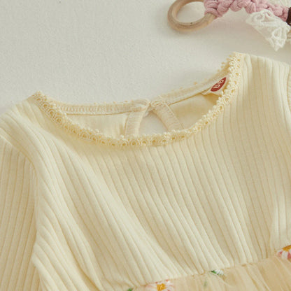 Long sleeve knit romper for toddler girls, autumn style, with detailed princess cuffs.