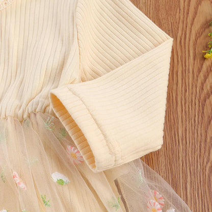 Cozy long sleeve knit romper for toddler girls, a beautiful autumn princess outfit.