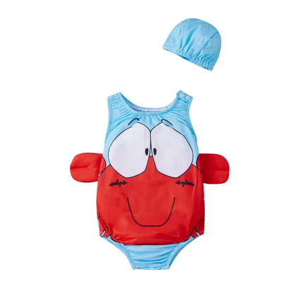 Summer clothing for toddlers: animal print swimsuit with UPF protection and matching swim cap.
