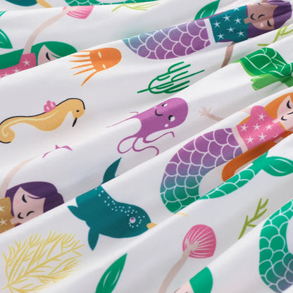 Bright mermaid print, ruffled A-line dress for girls, perfect for sunny summer days