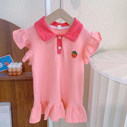 Toddler girl's pink cotton play dress, comfortable and casual for summer adventures