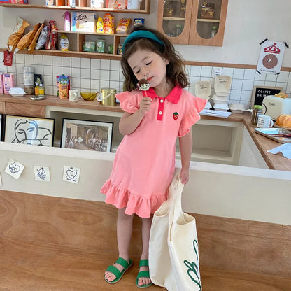 Cute girls' summer dress in soft pink cotton for comfy casual playwear