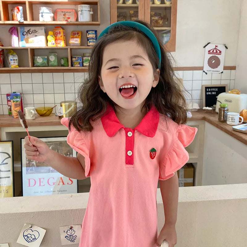Pink cotton toddler dress, perfect for girls' summer playdates, comfy & breathable
