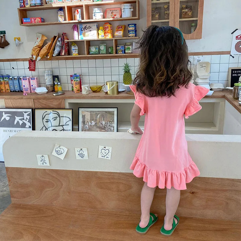 Comfortable pink cotton dress for toddlers, designed for girls' summer playwear