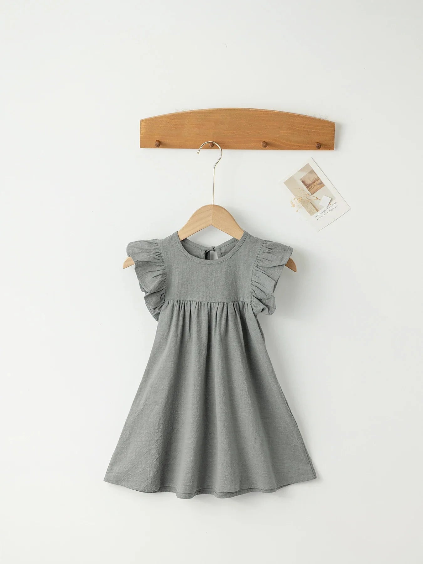 Gray cotton tie-back overall dress, versatile casual wear for toddler girls in summer