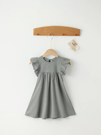 Gray cotton tie-back overall dress, versatile casual wear for toddler girls in summer