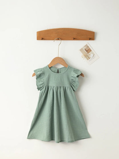 Boho-chic girls' cotton tie-back overall dress, knee-length for summer play