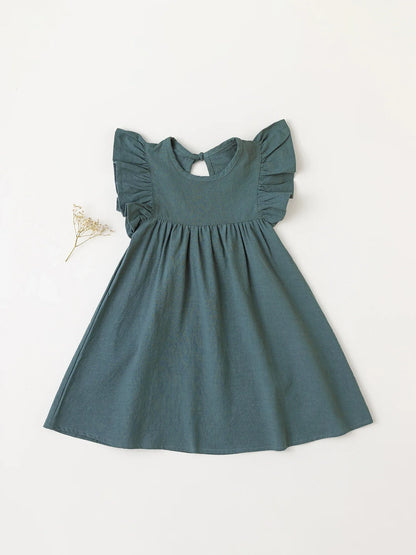 Elegant cream cotton overall dress with tie-back detail, toddler's summer choice