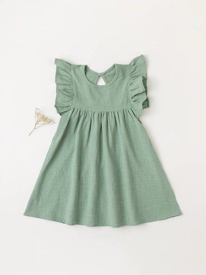 Light pink cotton overall dress with charming tie-back design, kids' summer fashion