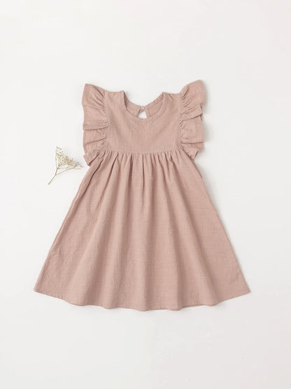 Forest green cotton tie-back overall dress for girls, comfortable summer casual look