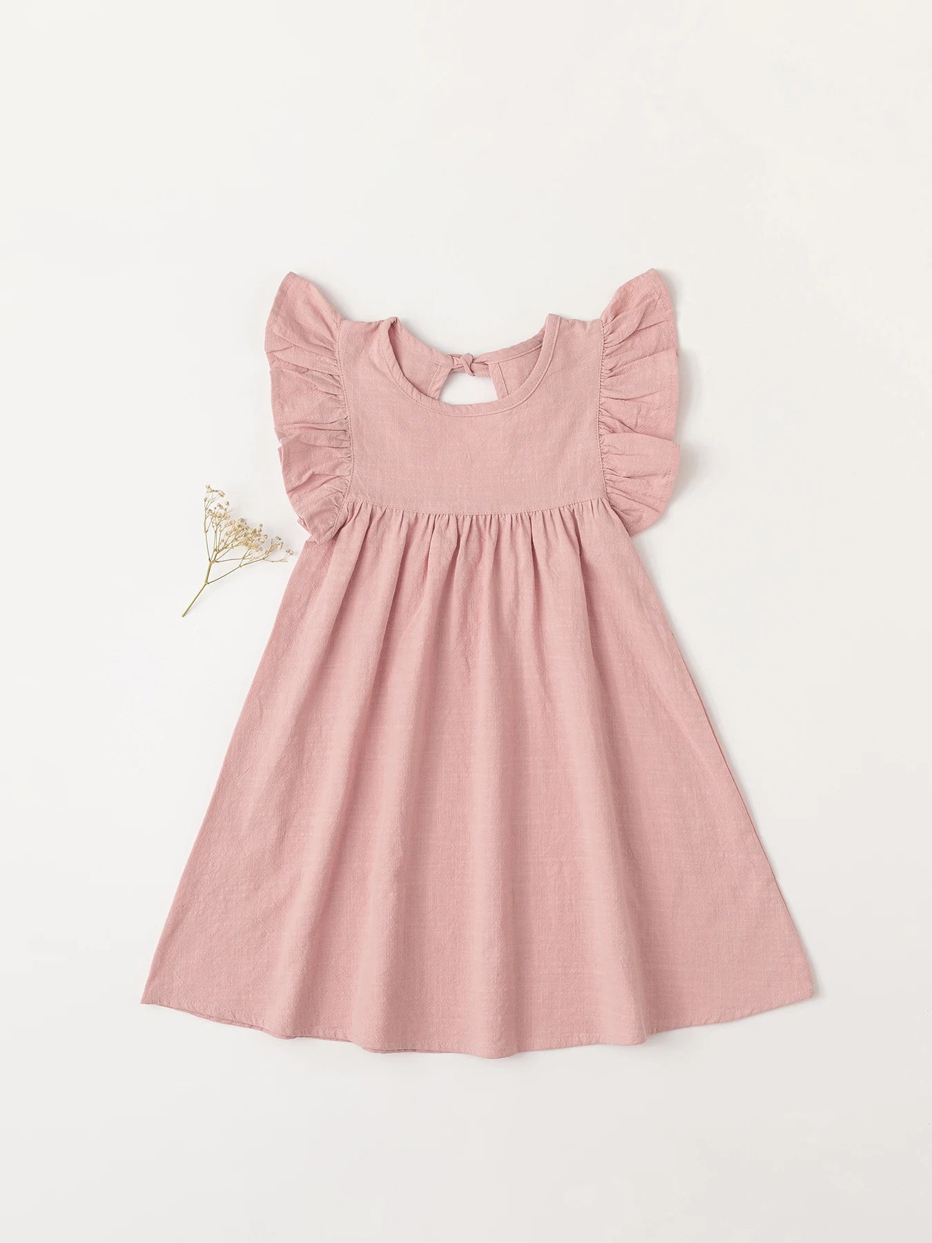 Lavender cotton overall dress with tie-back straps, adorable summer outfit for girls