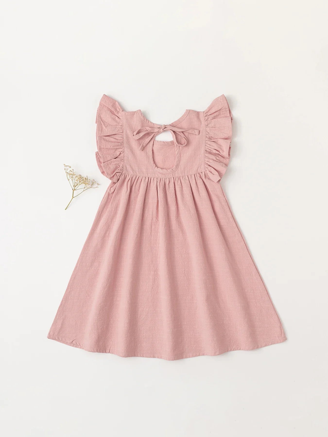 Olive green cotton tie-back overall dress, durable knee-length summer fashion