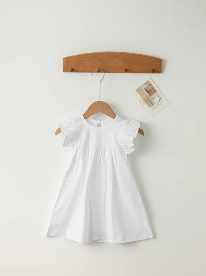 Cute peach cotton overall dress with tie-back for baby girls' summer casual wear