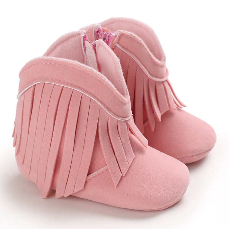 Boho-chic girls' fringe cowboy boots, comfortable and fashionable baby western footwear.