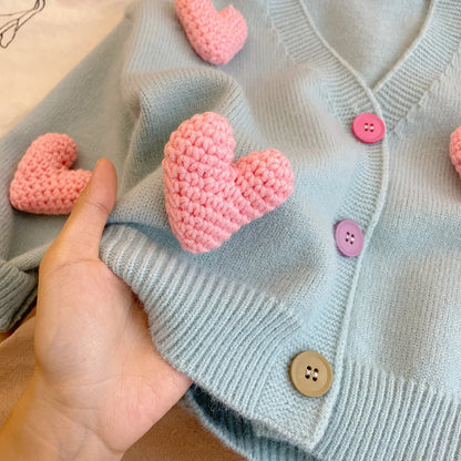 Cute kids fashion knit sweater for toddler girls, heart design, cozy fall and winter clothing