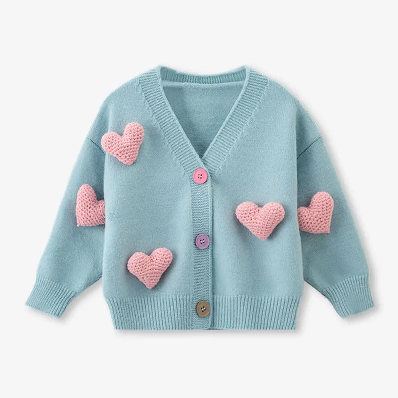 Infant girl's long sleeve knit sweater with a sweet heart motif, perfect for everyday kids fashion